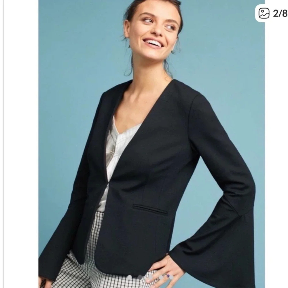 Anthropologie‎ Cartonnier Women's Black Blazer Bell Sleeves Eye-Hook Closure XL